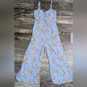 Xhilaration Women's Floral Blue Cropped Jumpsuit -Sz Small